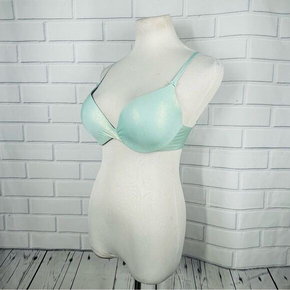 Victoria's Secret Mint Sparkle Plunge Push Up Bra - Size 34C - Picture 3 of 14